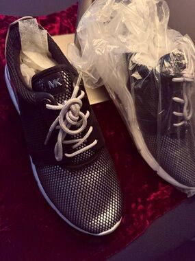 Michael Kors Black and White Knit Logo Sneakers